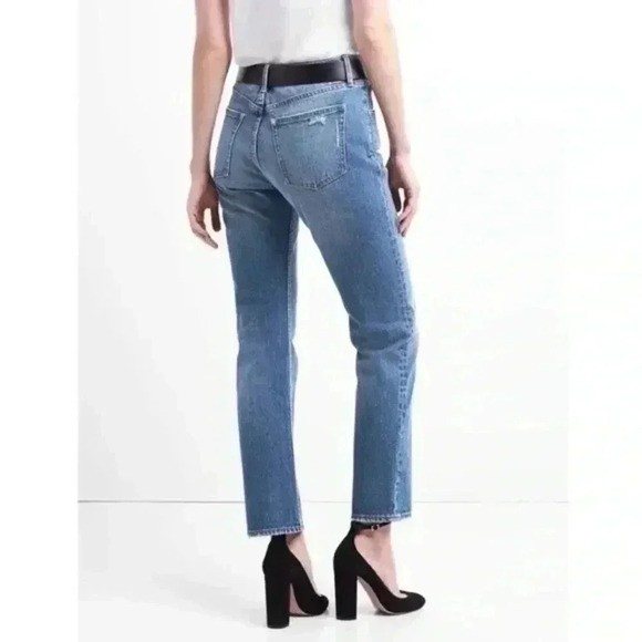GAP Cone Denim  High Waisted Straight Leg Jeans Distressed Blue Size 25 - Picture 2 of 15